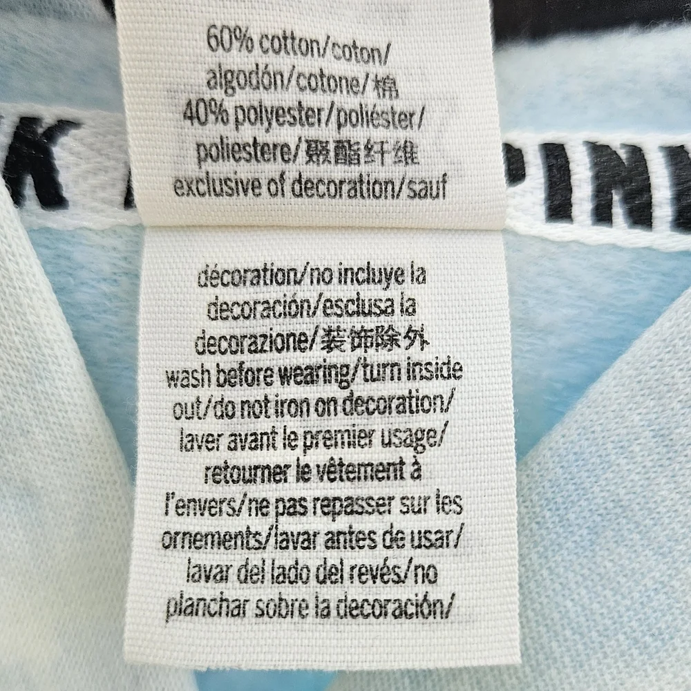 PINK Victoria's Secret Graphic Hoodie Sweatshirt LS Cropped Laced Blue Small EUC - Picture 4 of 12